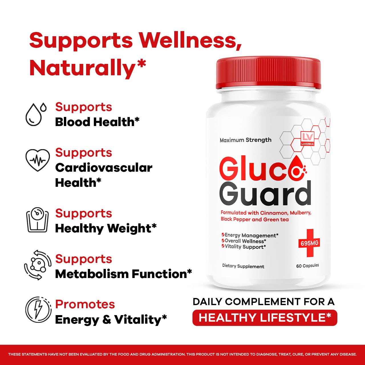 LIVORKA GlucoGuard label detail showing natural, advanced formula