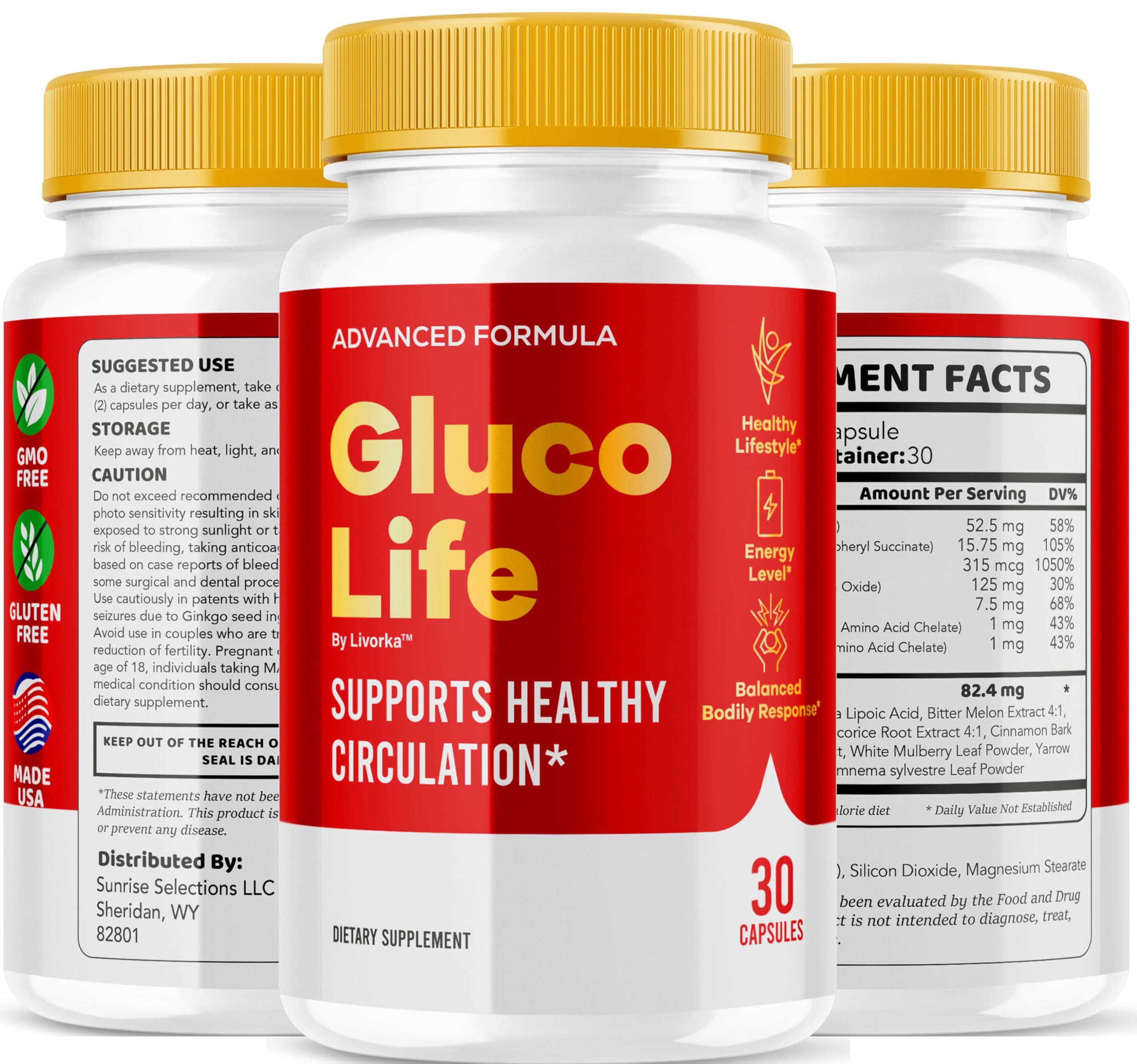 Ready-to-take GlucoLife capsules on a clean surface by LIVORKA