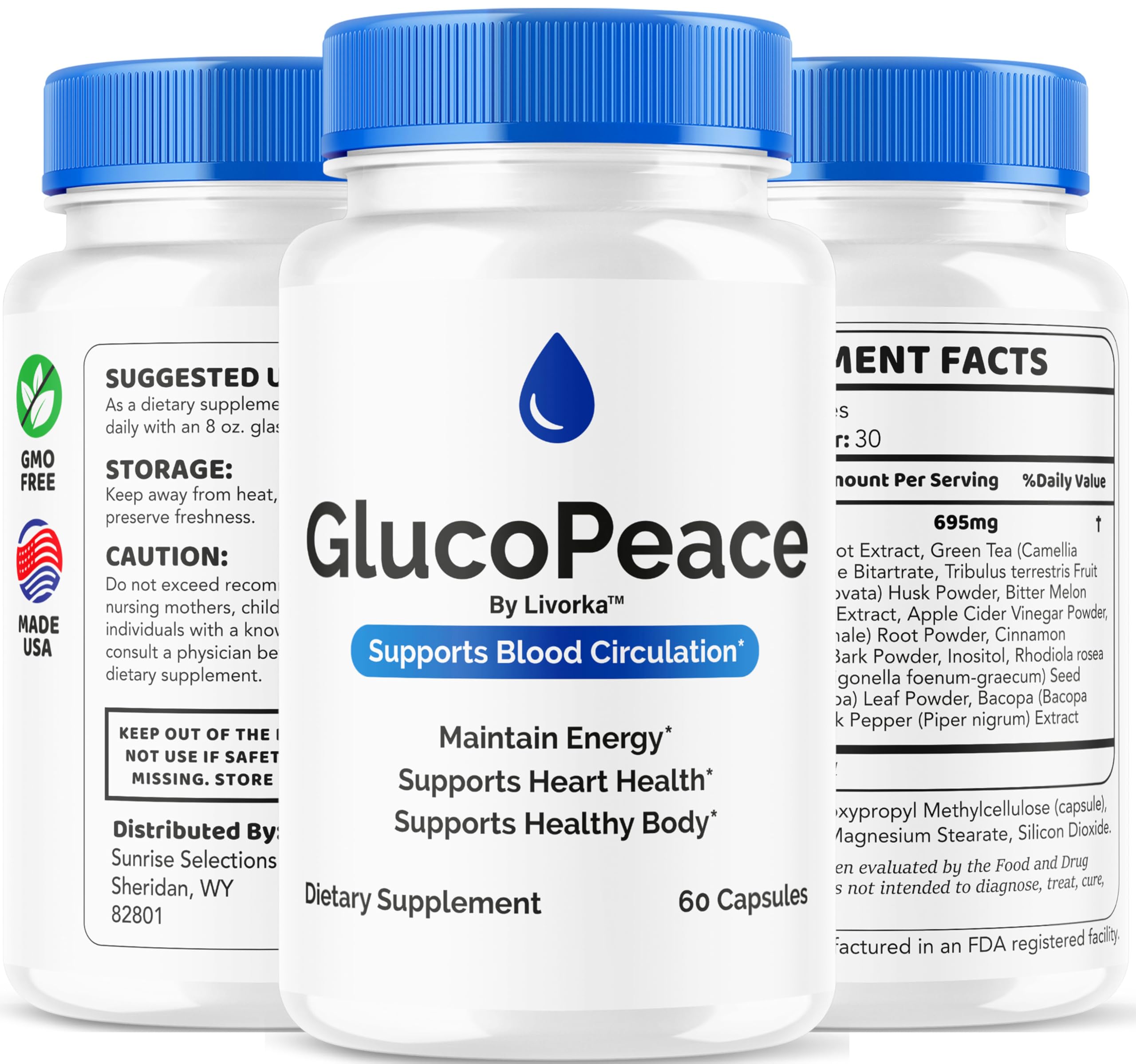 LIVORKA GlucoPeace benefits graphic emphasizing circulation support.