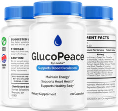 LIVORKA GlucoPeace bottle on shelf with lifestyle imagery.