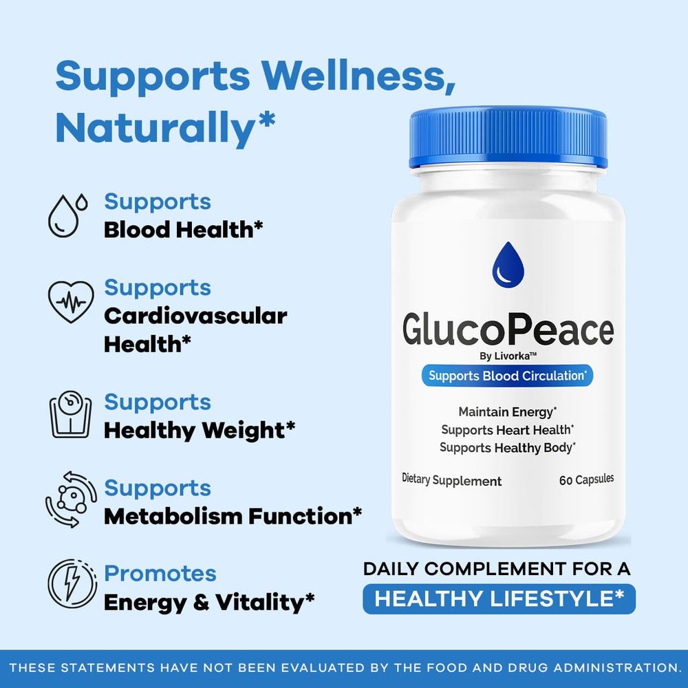 LIVORKA GlucoPeace capsules close-up showing easy daily pills.