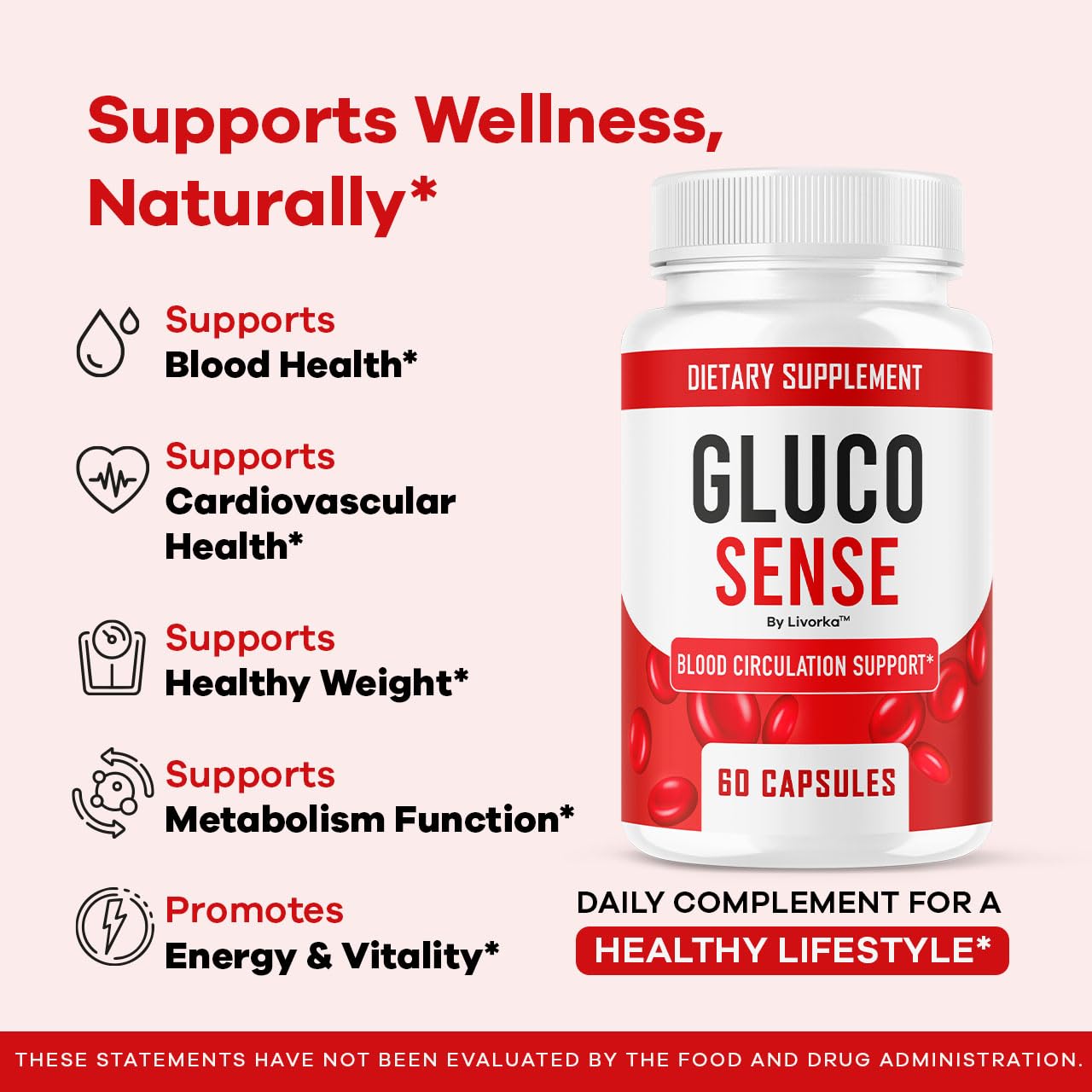 LIVORKA GlucoSense bottle back-label with product details for informed use