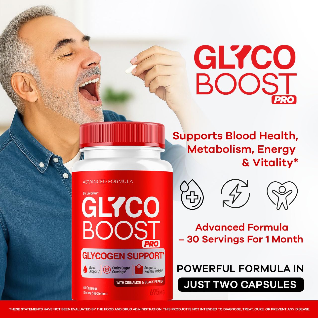 Close-up of LIVORKA Glyco Boost Pro capsules highlighting the smooth texture