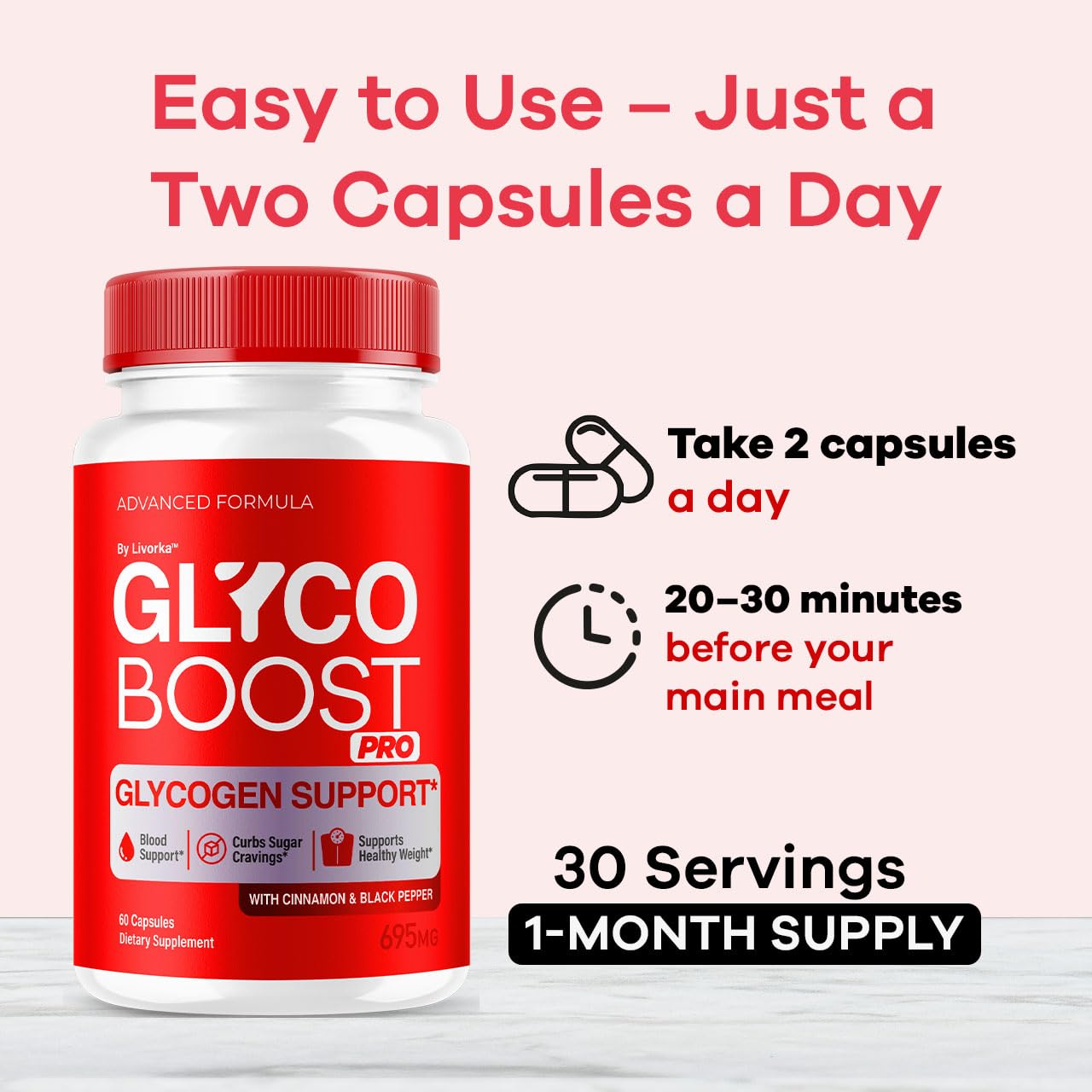 LIVORKA Glyco Boost Pro label close-up showing ingredients at a glance