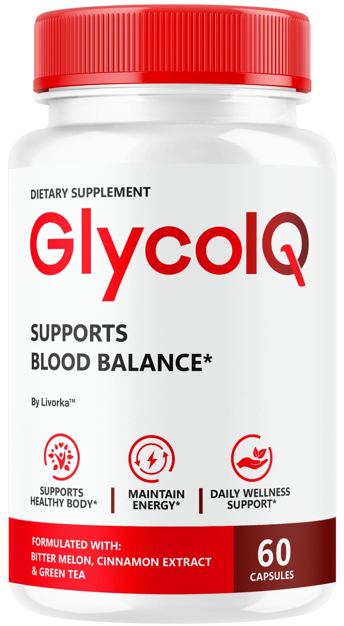 LIVORKA Glyco IQ bottle front highlights natural ingredients for daily wellness.