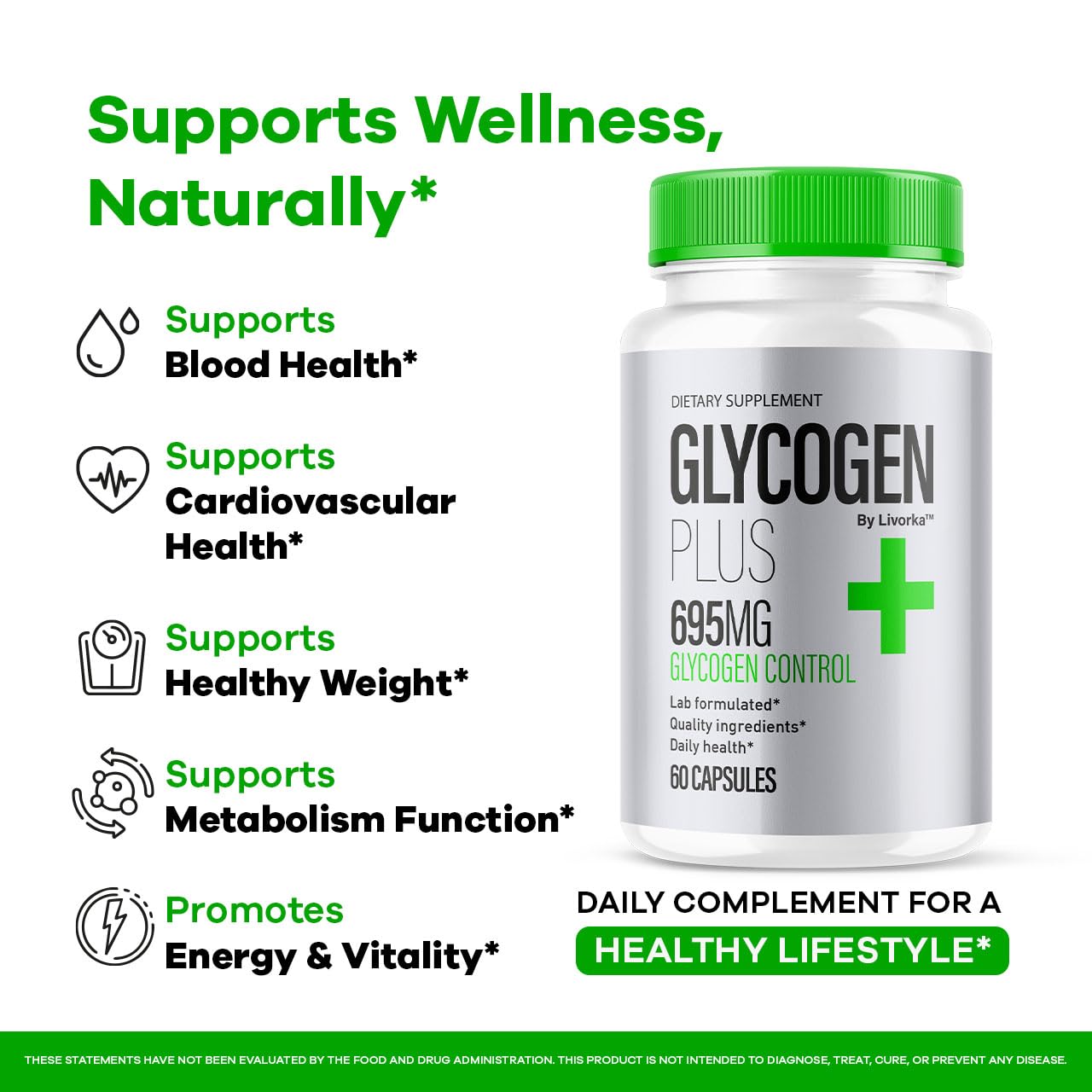 LIVORKA Glycogen Plus label design featuring natural ingredients.