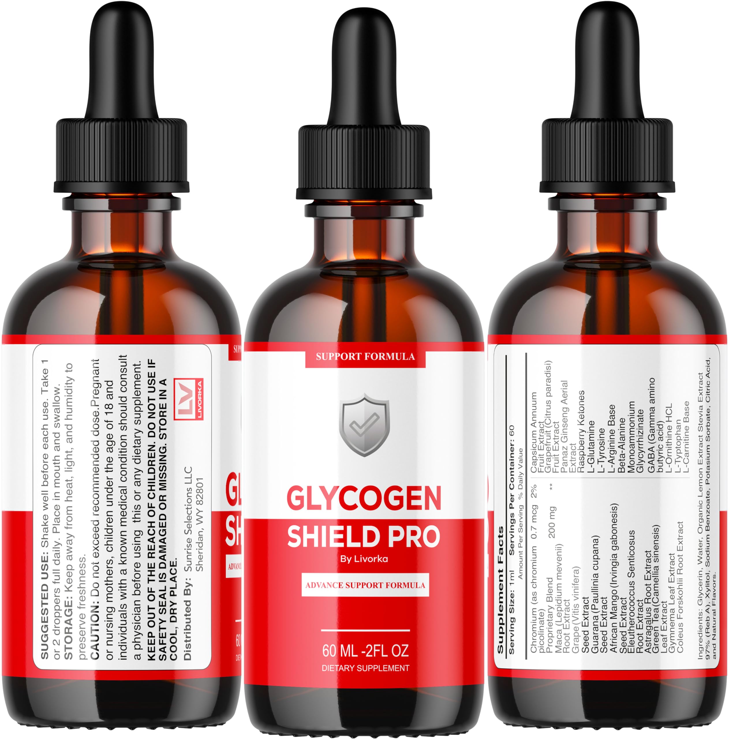 LIVORKA Glycogen Shield Pro drops closeup shows dropper and liquid