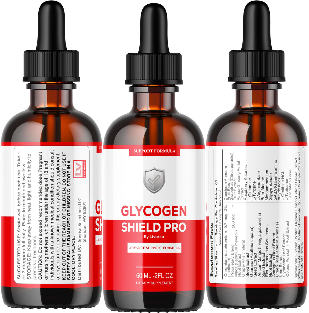 LIVORKA Glycogen Shield Pro drops closeup shows dropper and liquid