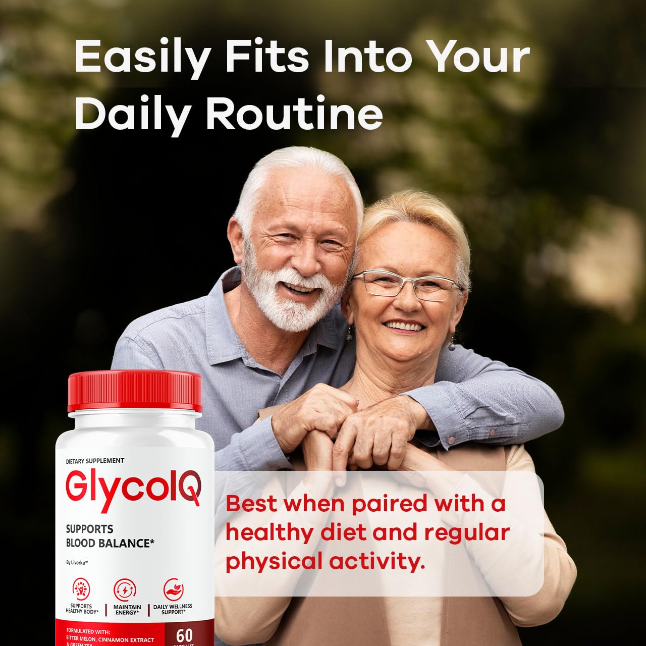 GlycoIQ on a kitchen counter with a glass of water for easy hydration.