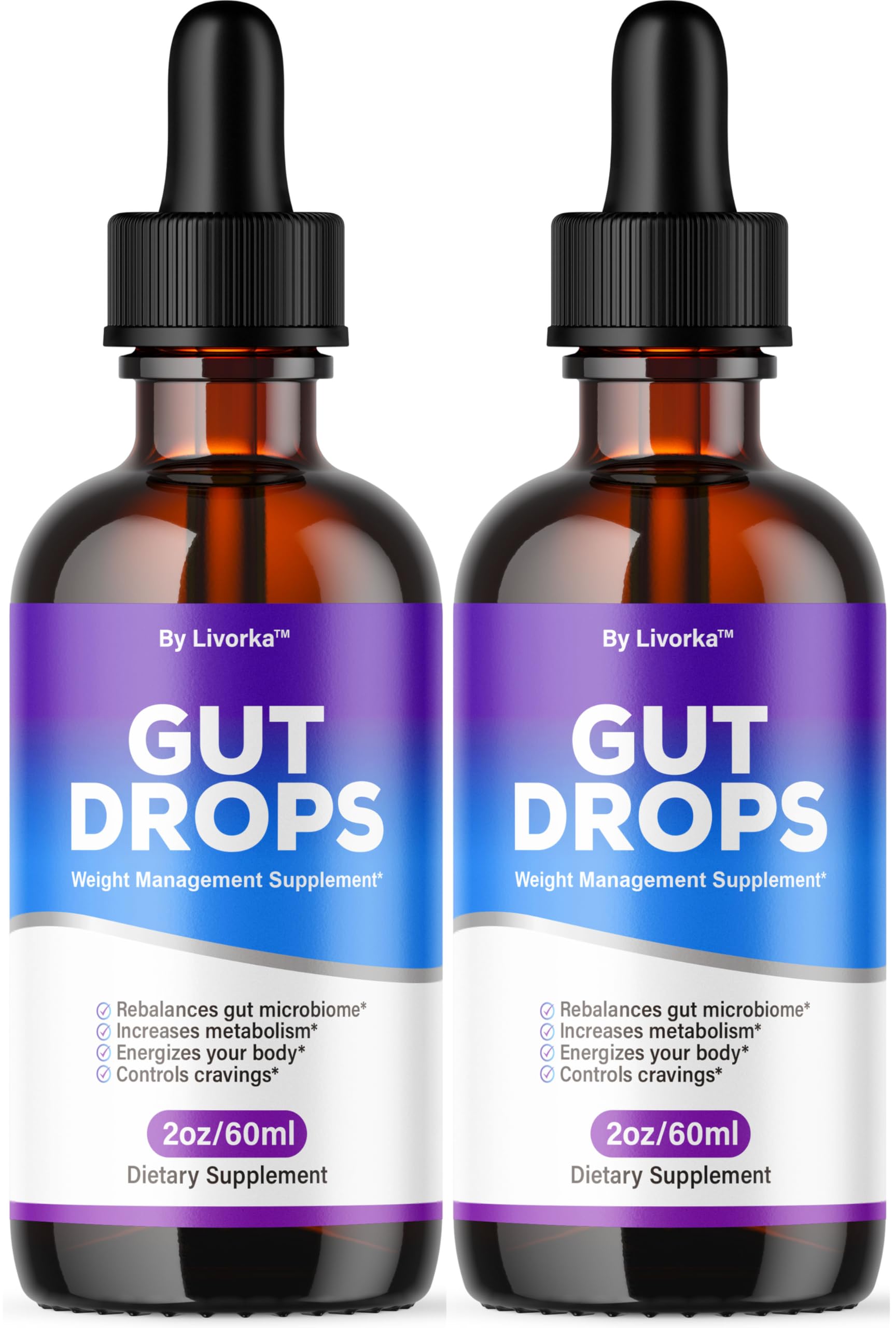 LIVORKA Gut Drops bottle closeup showing premium liquid formula for daily gut support.