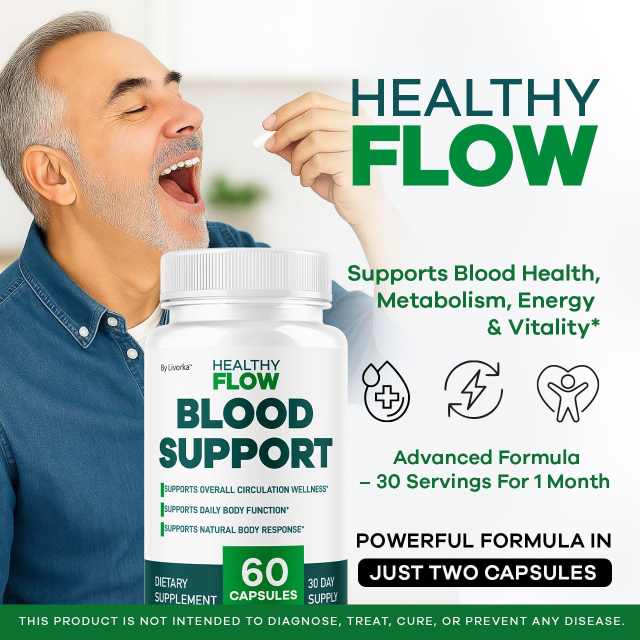LIVORKA Healthy Flow bottle back label with usage details.