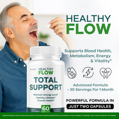 Close-up of LIVORKA Healthy Flow capsules, 695 mg formula for daily wellness support.