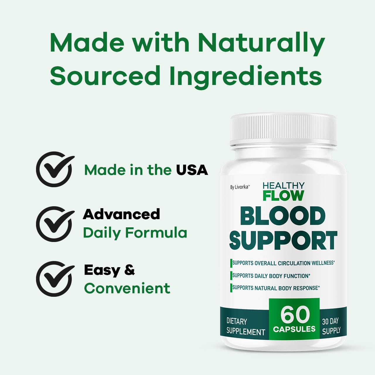 LIVORKA Healthy Flow capsules close-up ready for daily use.