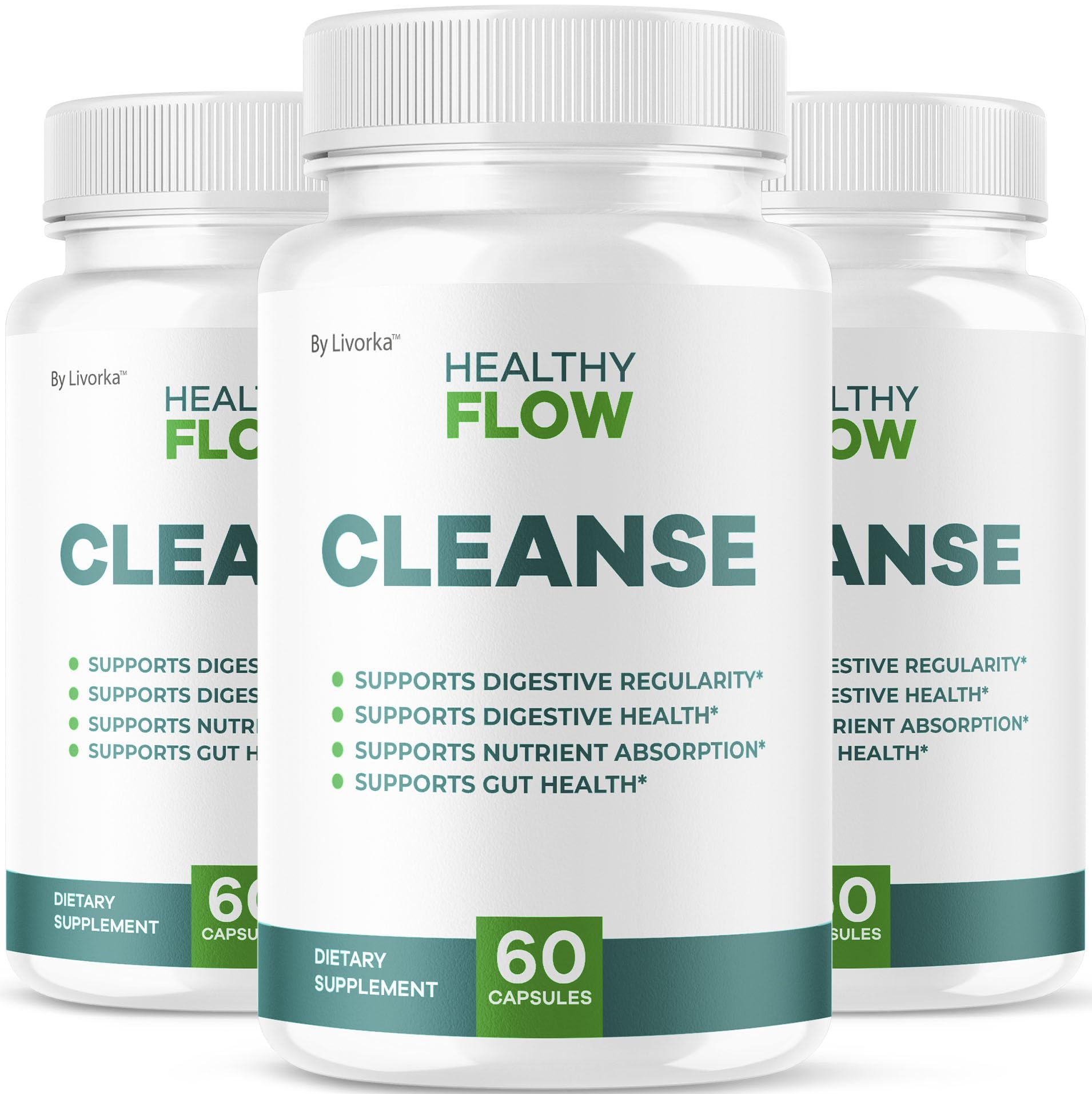 LIVORKA Healthy Flow Cleanse bottle-front for daily digestive support.