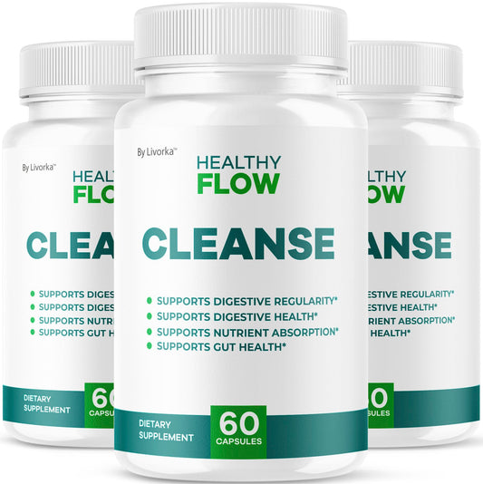 LIVORKA Healthy Flow Cleanse bottle-front for daily digestive support.