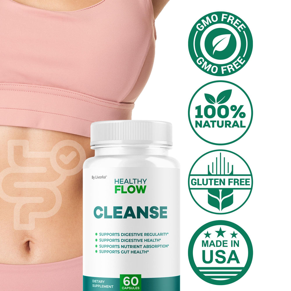 LIVORKA Healthy Flow Cleanse capsules in hand indicate portable daily relief.