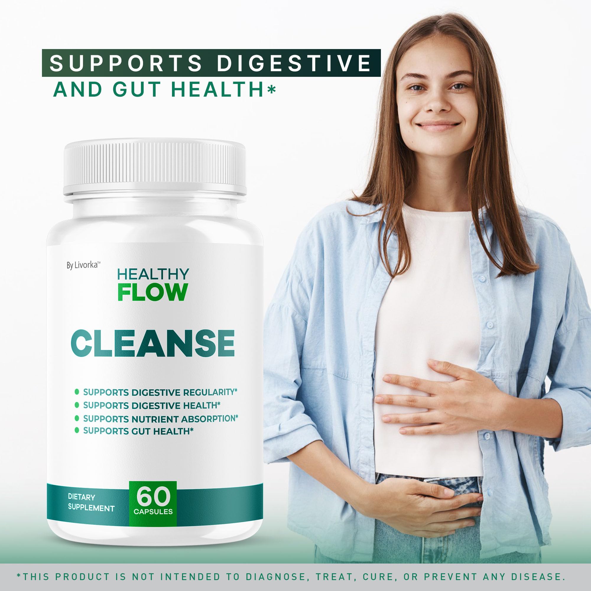 LIVORKA Healthy Flow Cleanse packaging-box highlights natural digestive wellness.