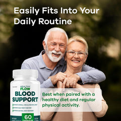 LIVORKA Healthy Flow dosing illustration showing 2 capsules daily.