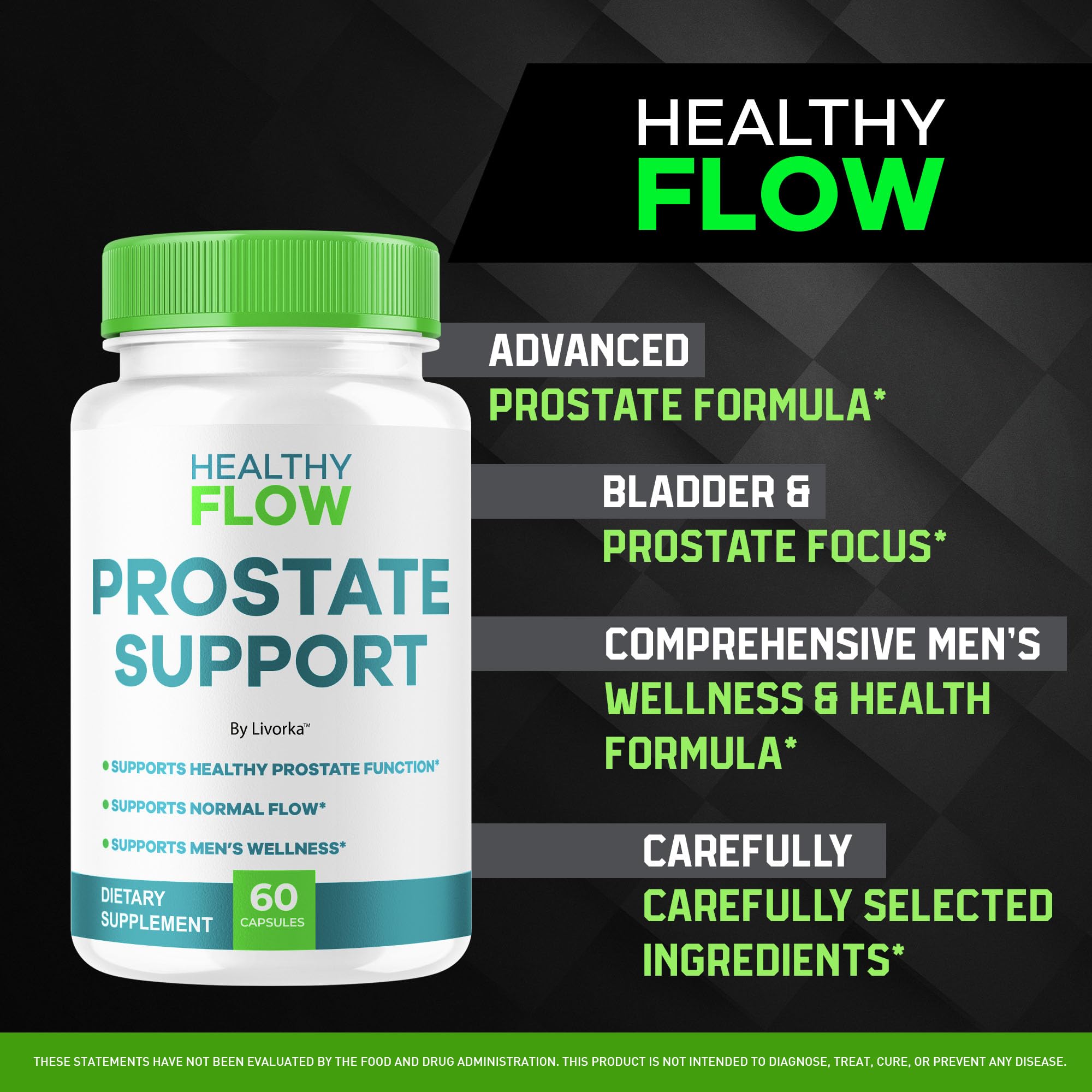 LIVORKA Healthy Flow Prostate Support capsules close-up for daily intake.