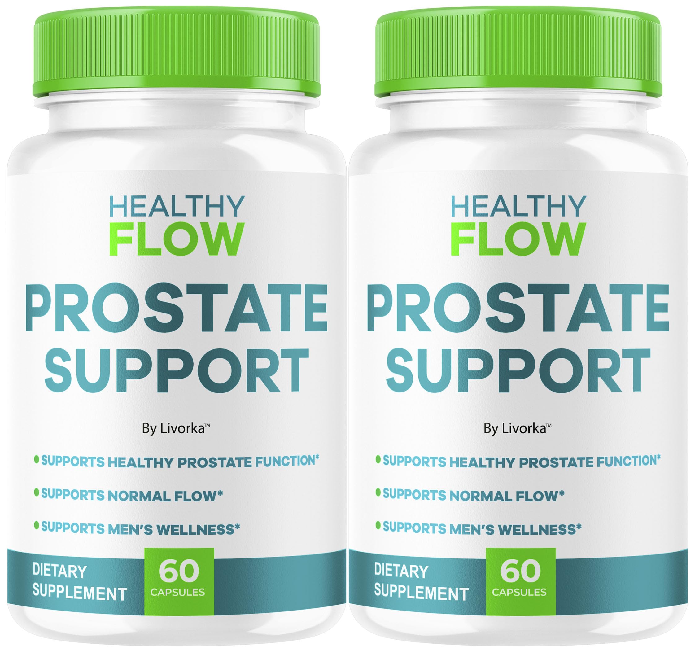 LIVORKA Healthy Flow Prostate Support bottle showing two-month supply for daily wellness.