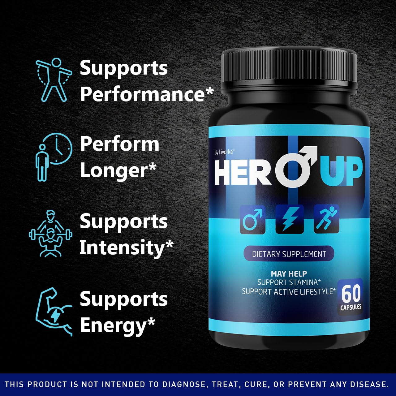 LIVORKA Hero Up capsules close-up highlighting natural ingredients for vitality.