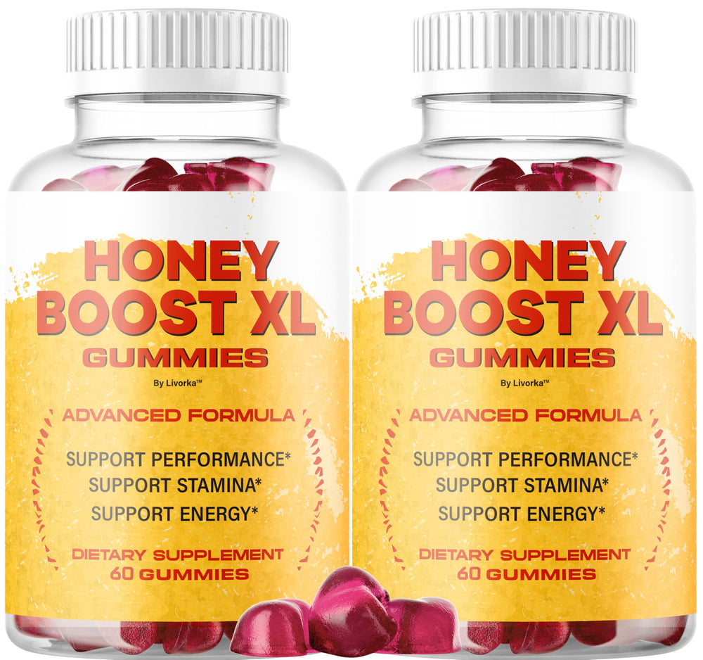 LIVORKA Honey Boost XL gummies bottle promotes daily wellness with convenient on-the-go consumption.