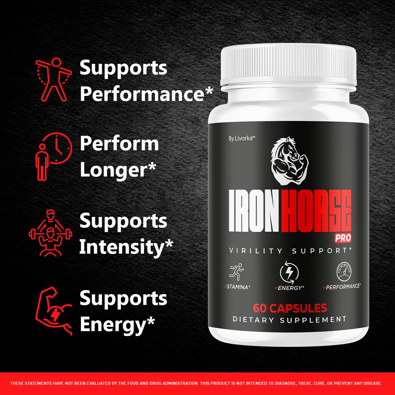 LIVORKA Iron Horse Pro bottle back-label showing dosage information.
