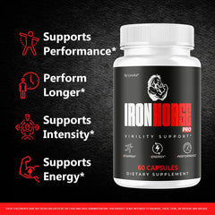 LIVORKA Iron Horse Pro bottle label close-up highlighting the advanced formula