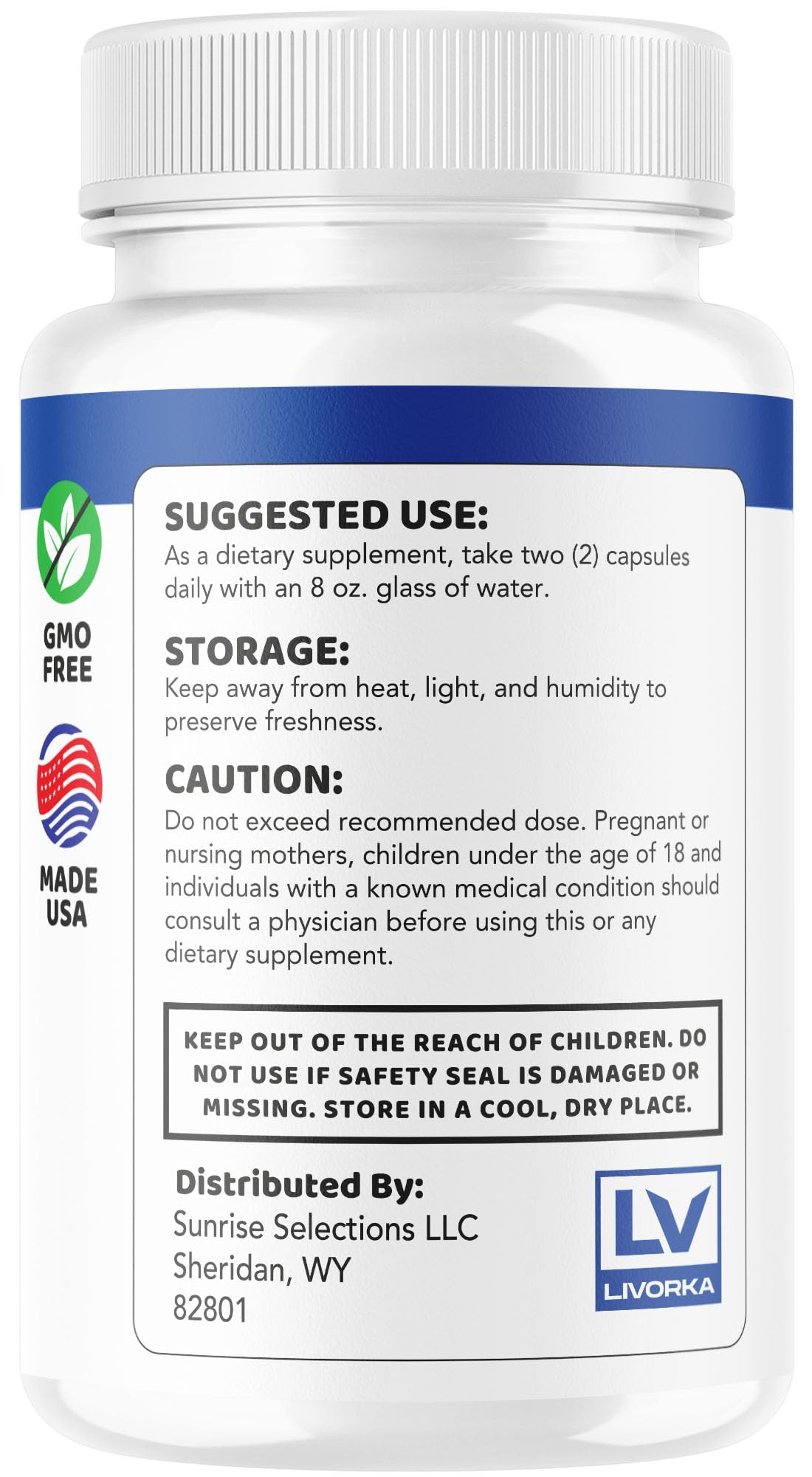 Bottle with glass suggests easy, everyday intake.