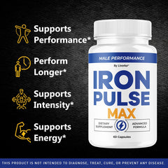 Close-up of LIVORKA Iron Pulse Max capsules, showcasing an all-natural formula.