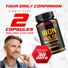 LIVORKA IronPulse advanced formula tablets shown in blister pack for easy dosage.