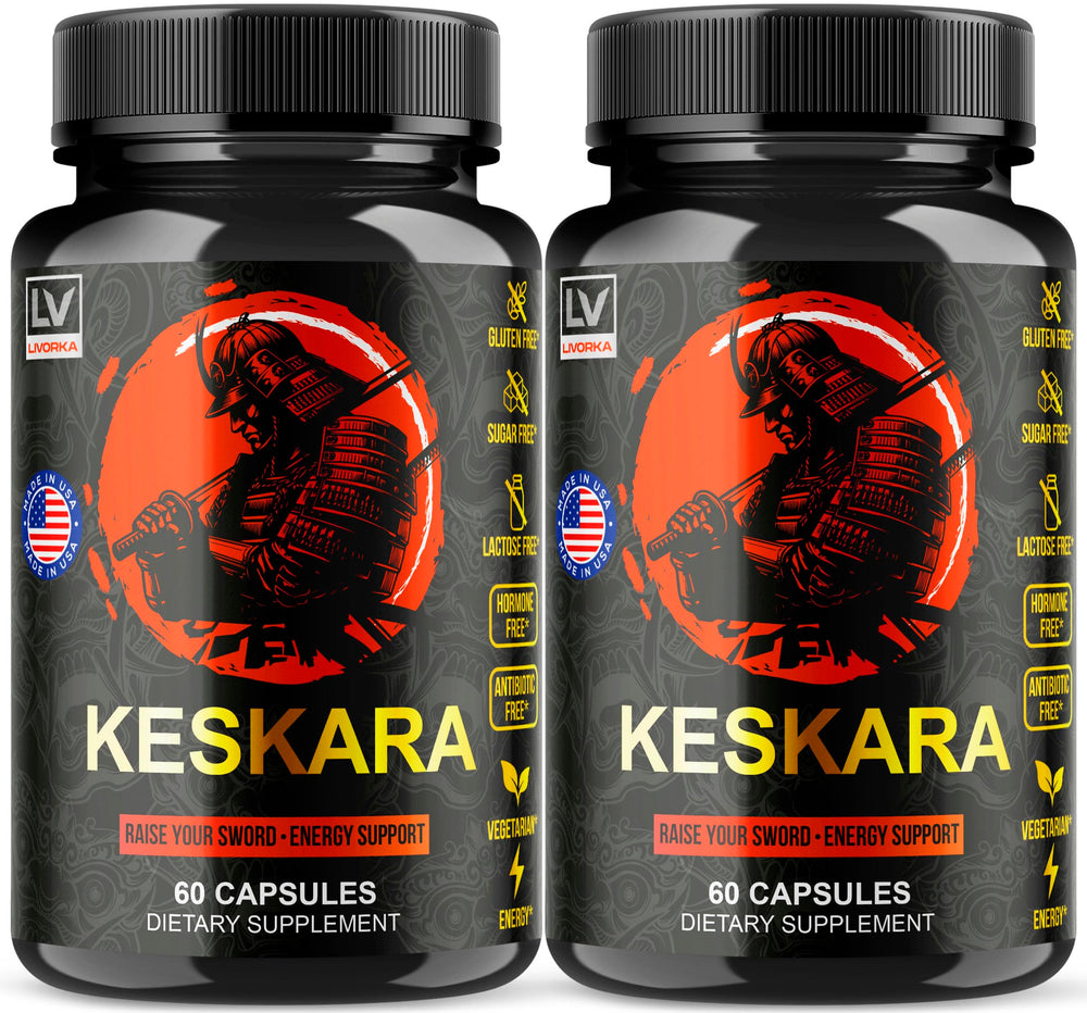 LIVORKA Keskara bottle label highlights an all-natural formula for men.