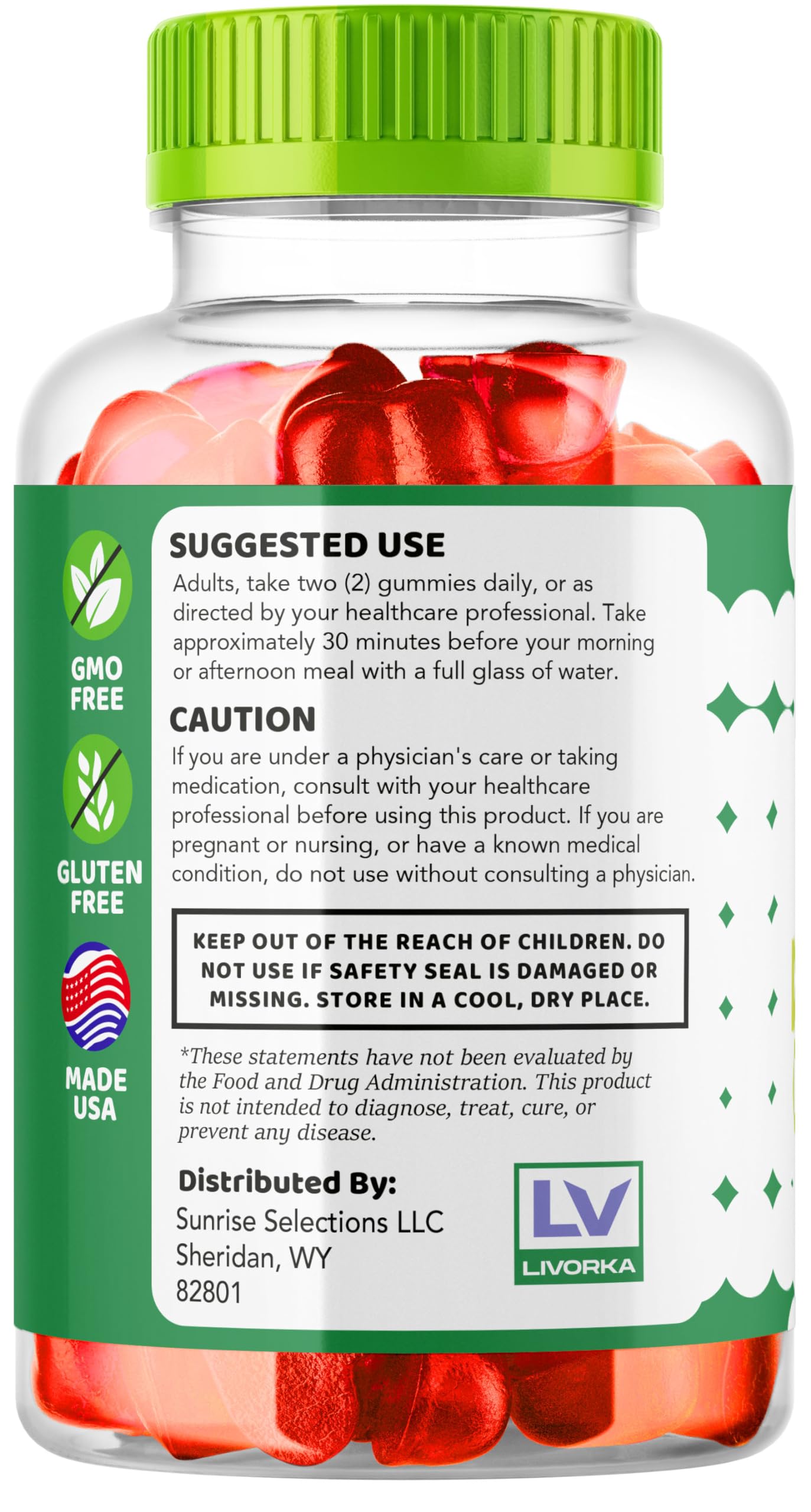 LIVORKA KetoLyte ACV Gummies closeup reveals soft texture and juicy flavor appeal.
