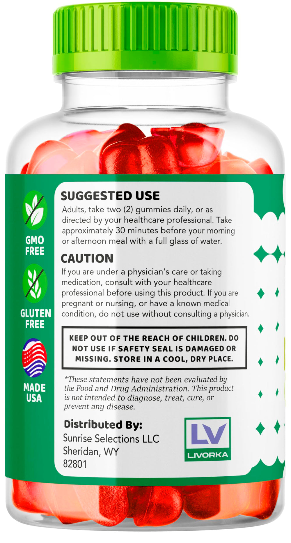 LIVORKA KetoLyte ACV Gummies closeup reveals soft texture and juicy flavor appeal.