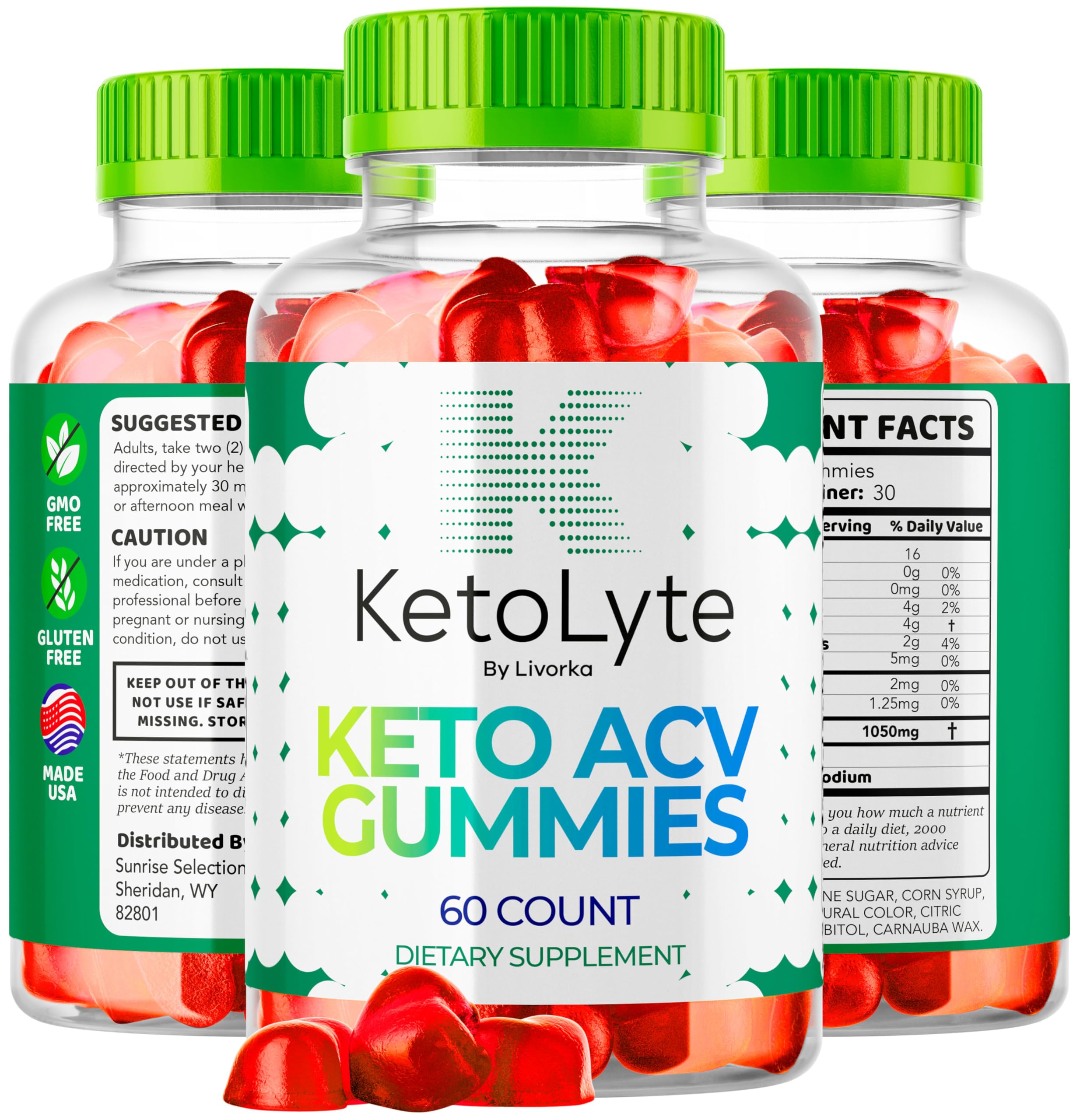 LIVORKA KetoLyte ACV Gummies nutrition facts panel highlights calories and ingredients.