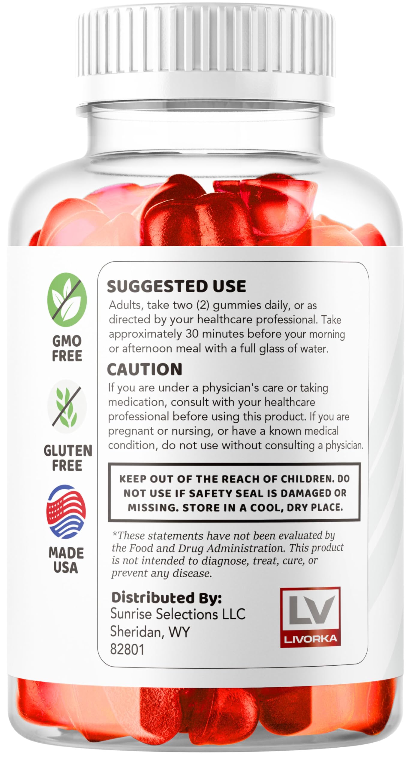 LIVORKA Ketosyn Keto ACV Gummies label closeup with ingredients note