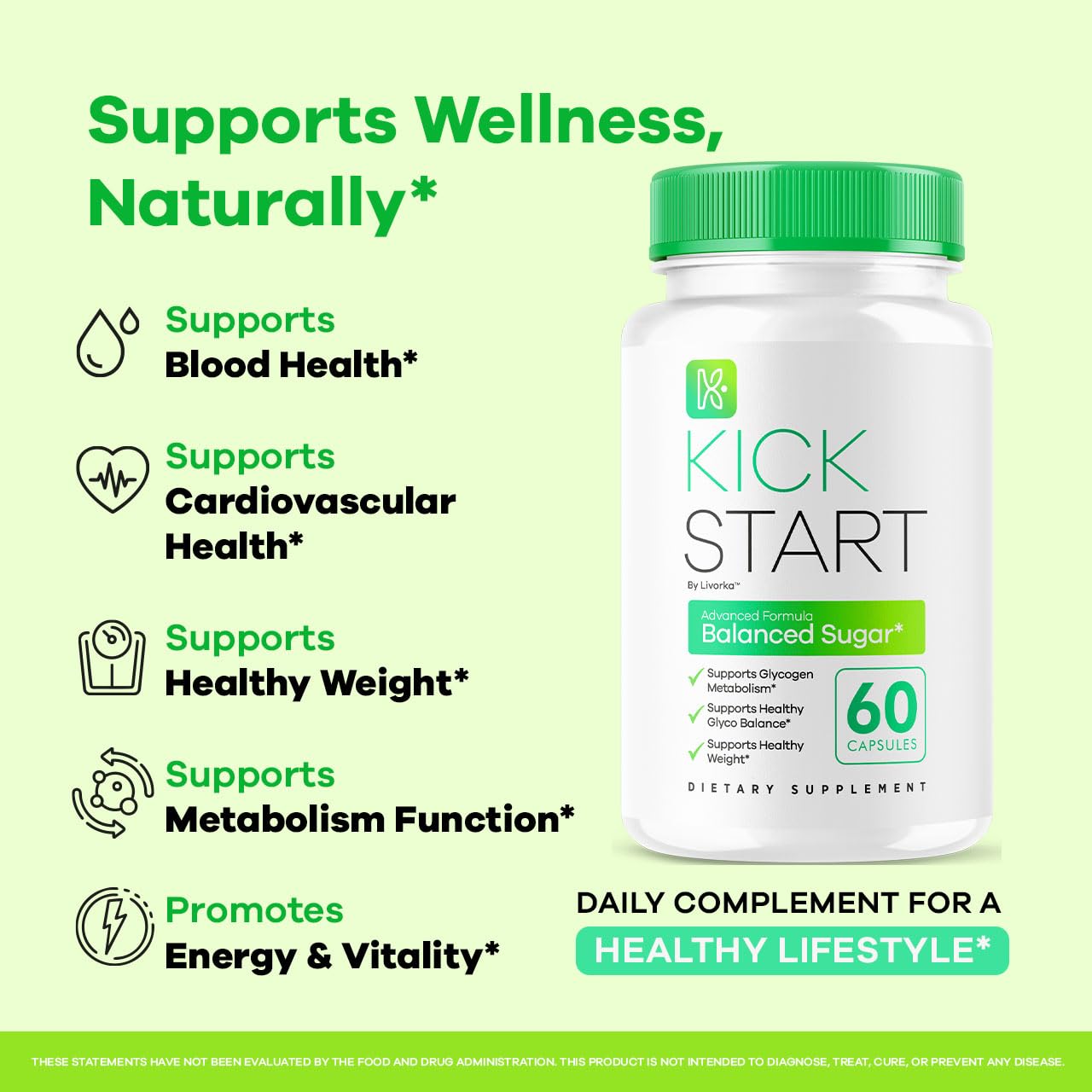 LIVORKA Kick Start Glyco Optimizer capsules closeup showing small, easy-to-swallow pills