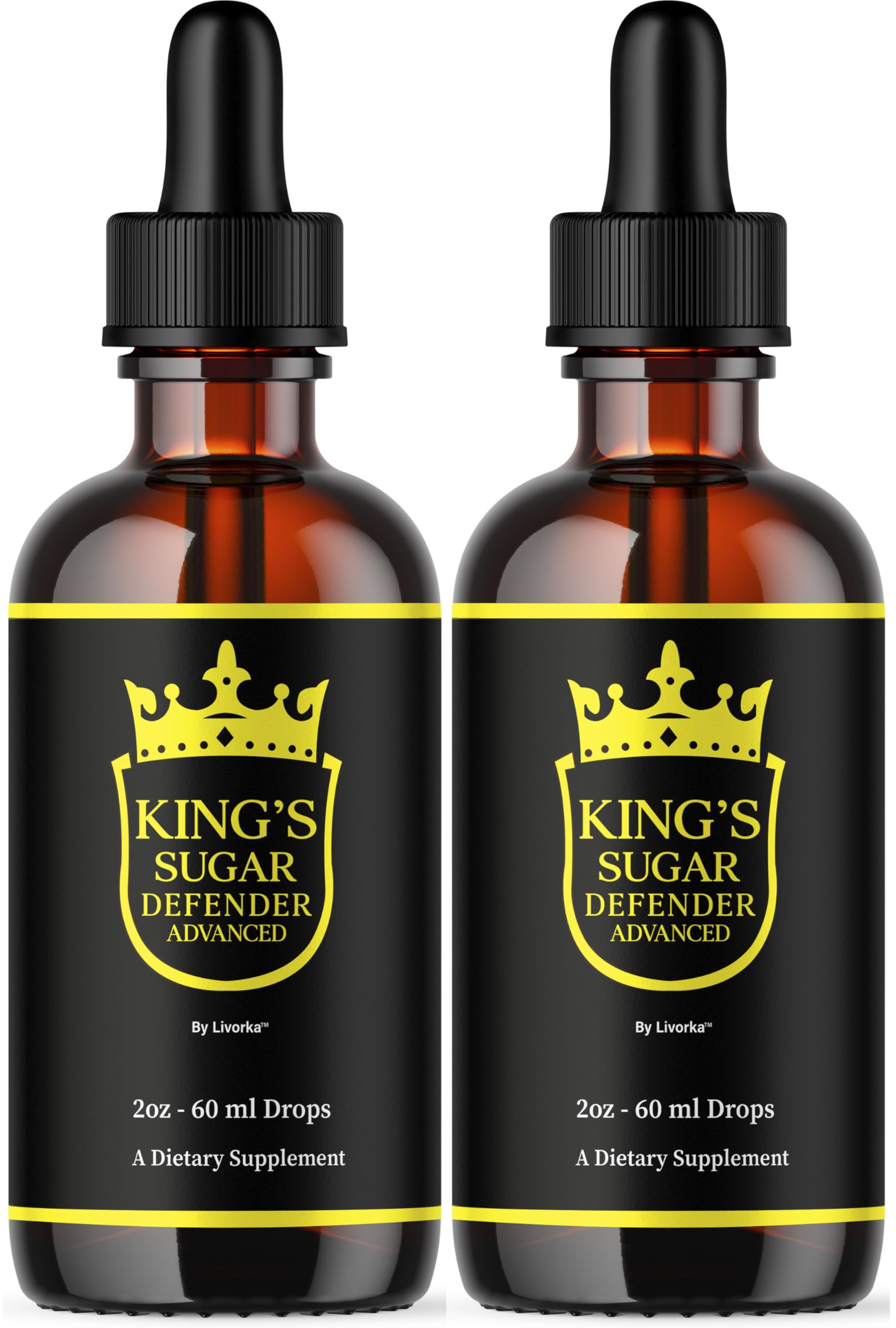 LIVORKA Kings Sugar Defender drops bottle pour for easy daily dosing.