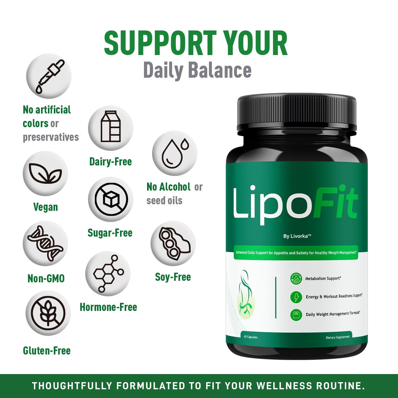 Lipo Fit capsules in glass with water for daily use