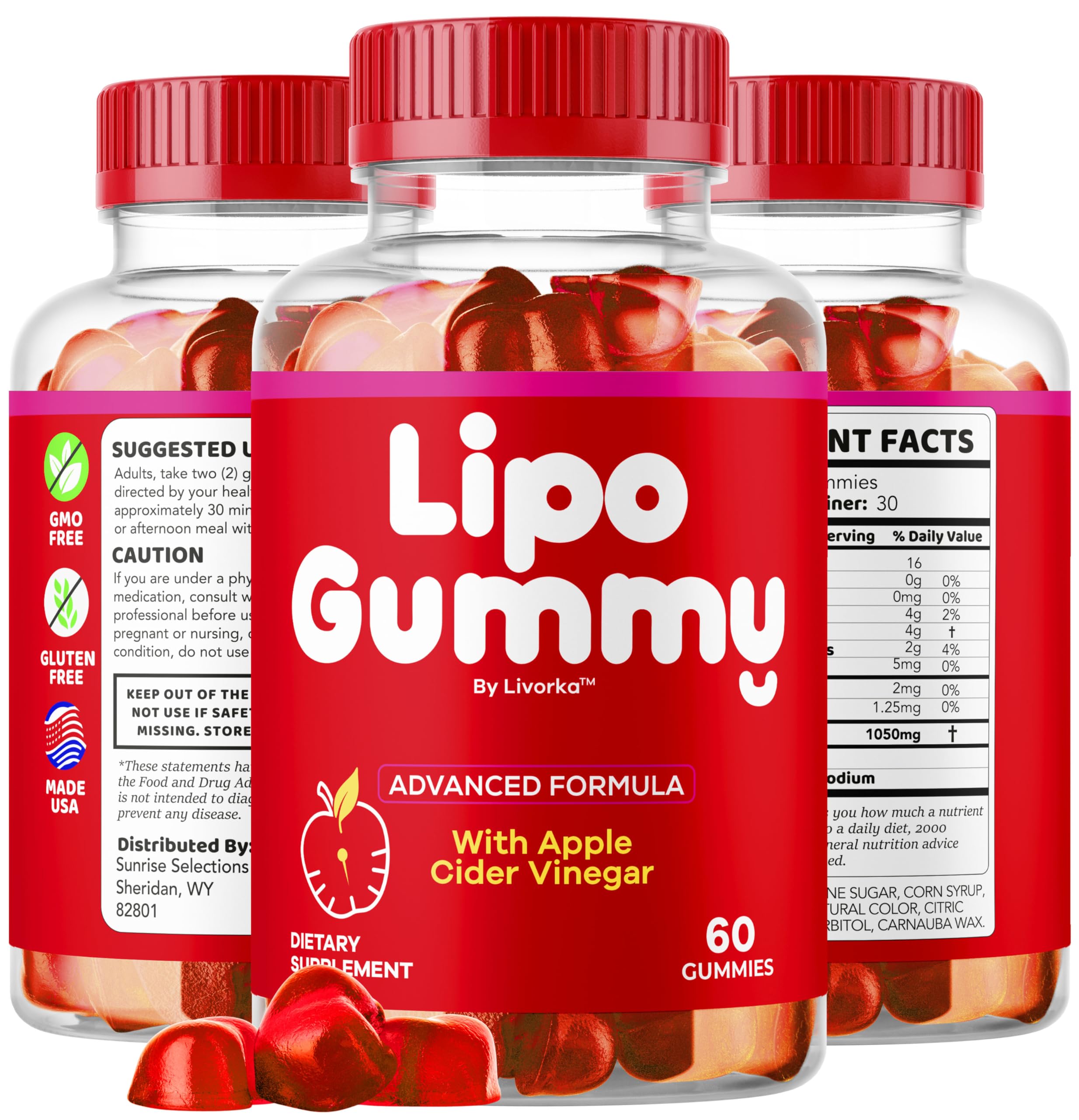 LIVORKA LipoGummy poured into water for easy mixing after workouts.
