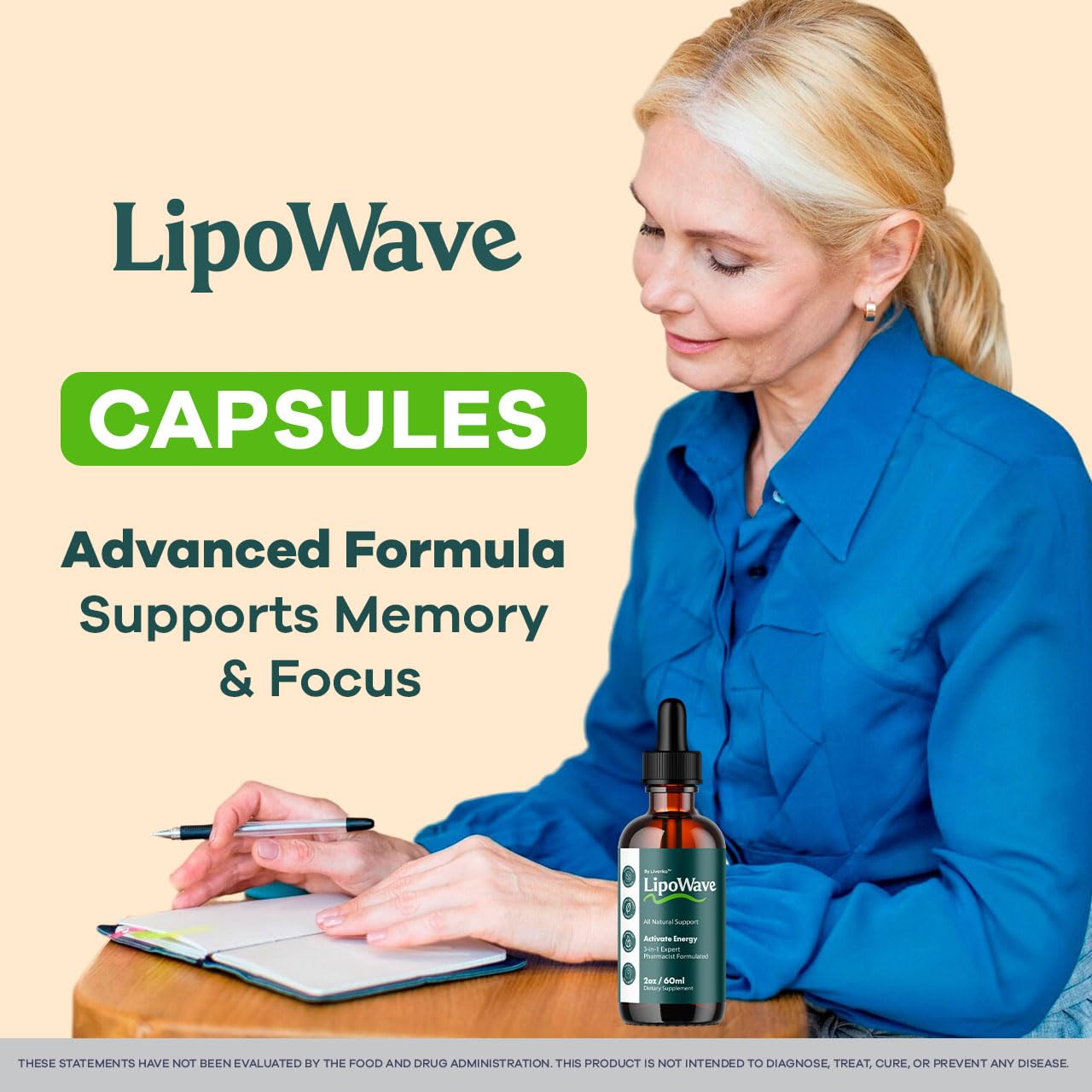 LIVORKA Lipowave Drops bottle closeup highlighting natural ingredients.