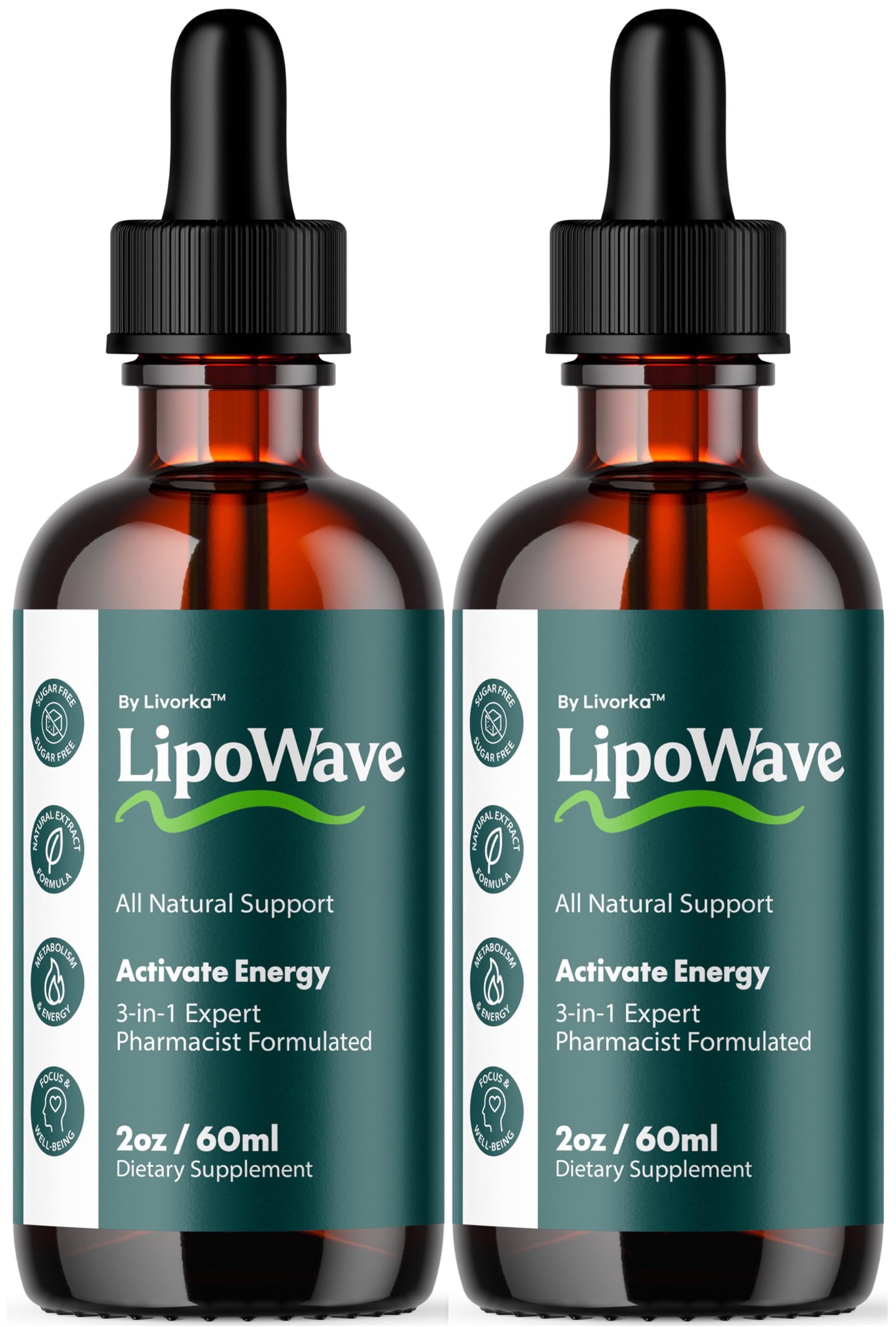 LIVORKA Lipowave Drops bottle front view highlighting daily vitality potential.