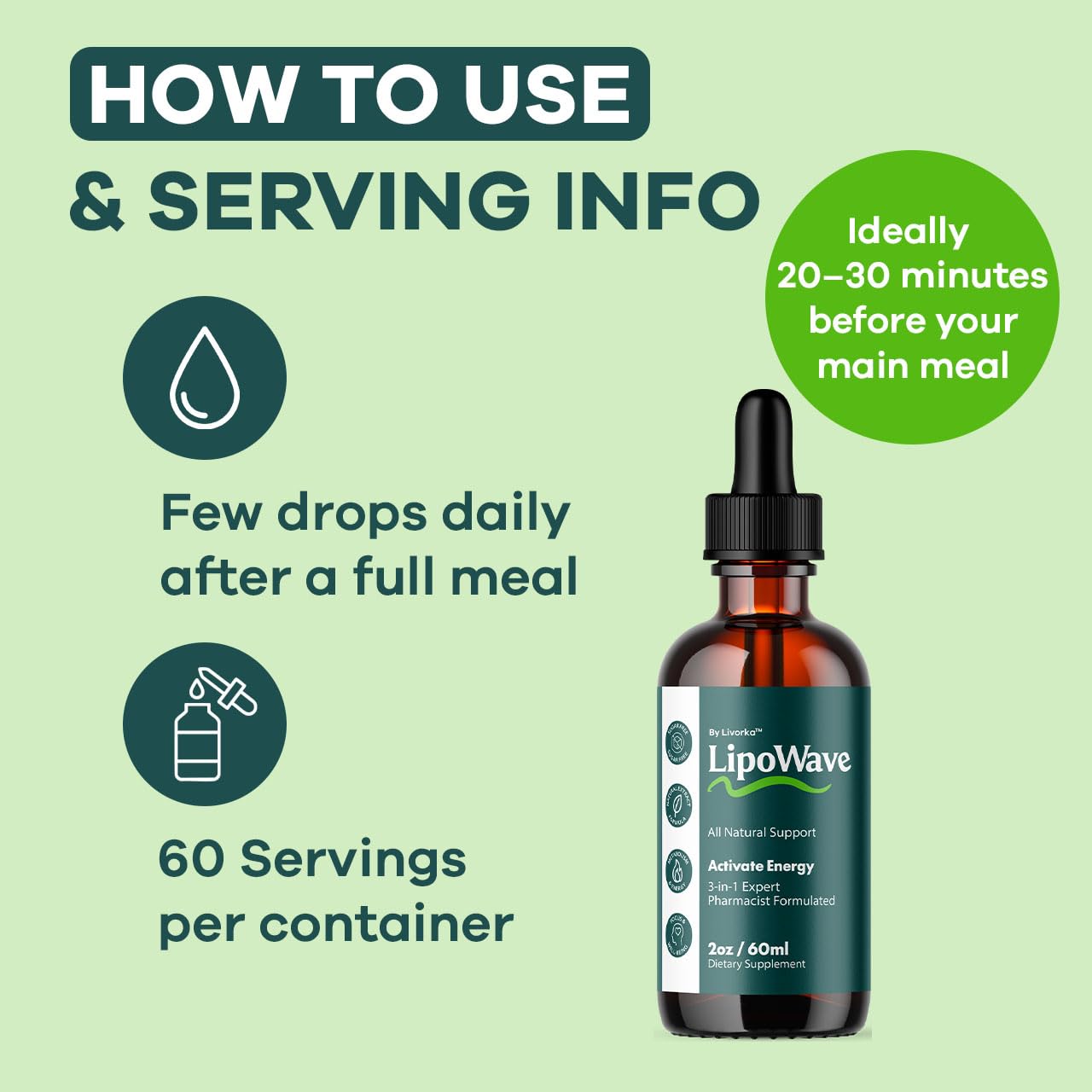 LIVORKA Lipowave Drops label close-up showing natural ingredients