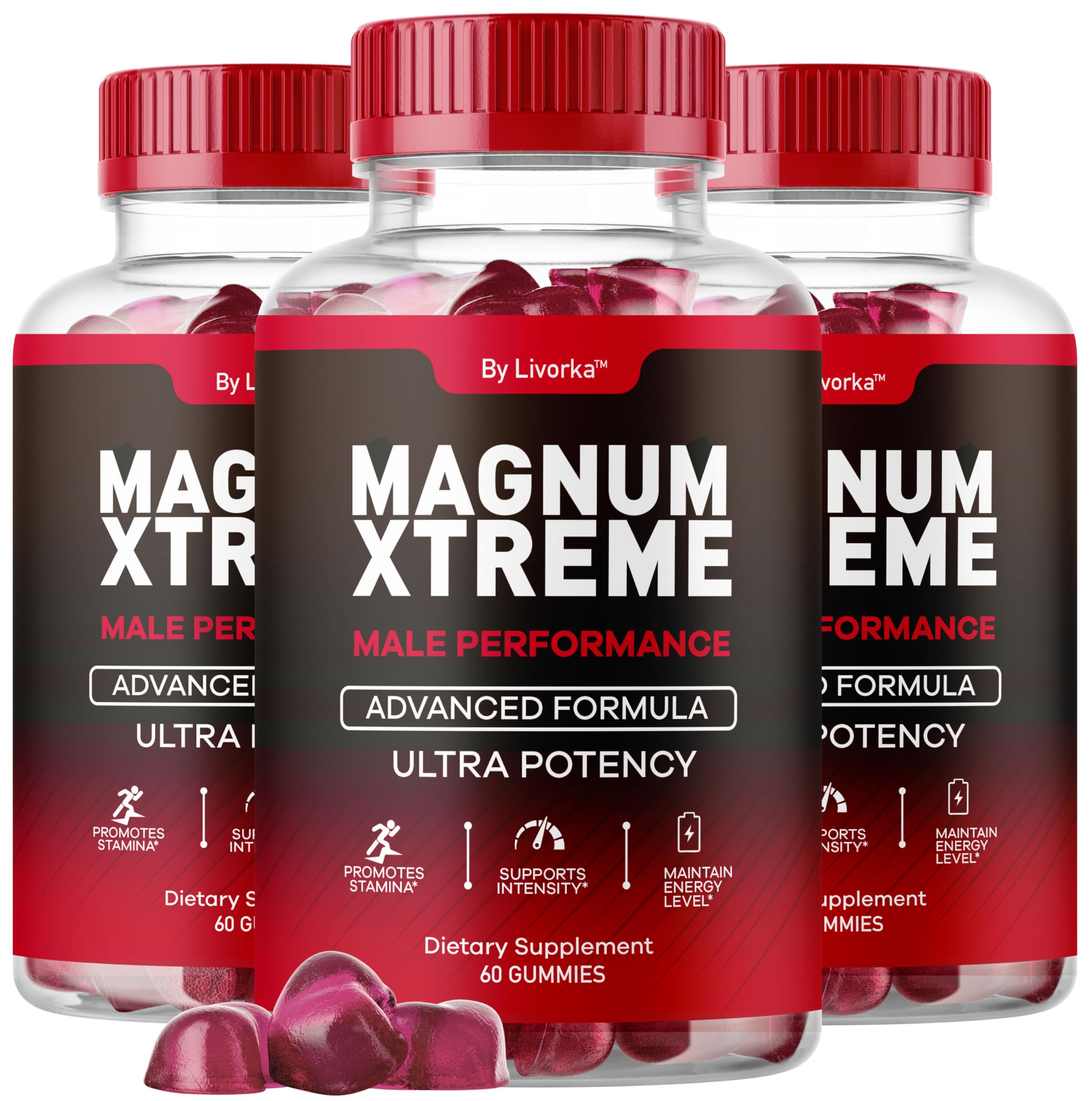 LIVORKA MagnumXtreme Gummies bottle front view for daily energy.