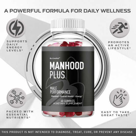 LIVORKA Manhood Plus bottle back view with dosage and label.