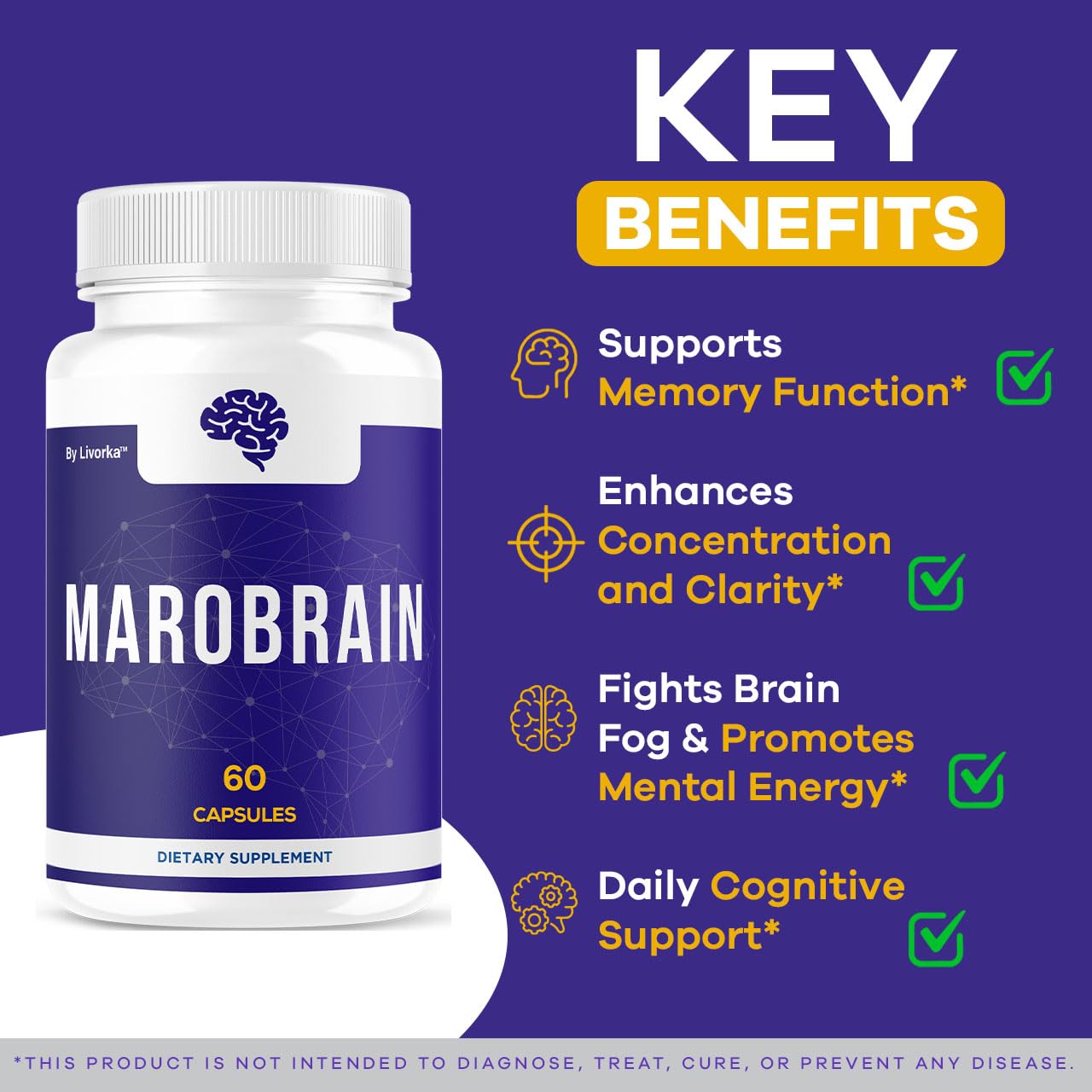 Label detail on LIVORKA Marobrain bottle shows premium formulation.