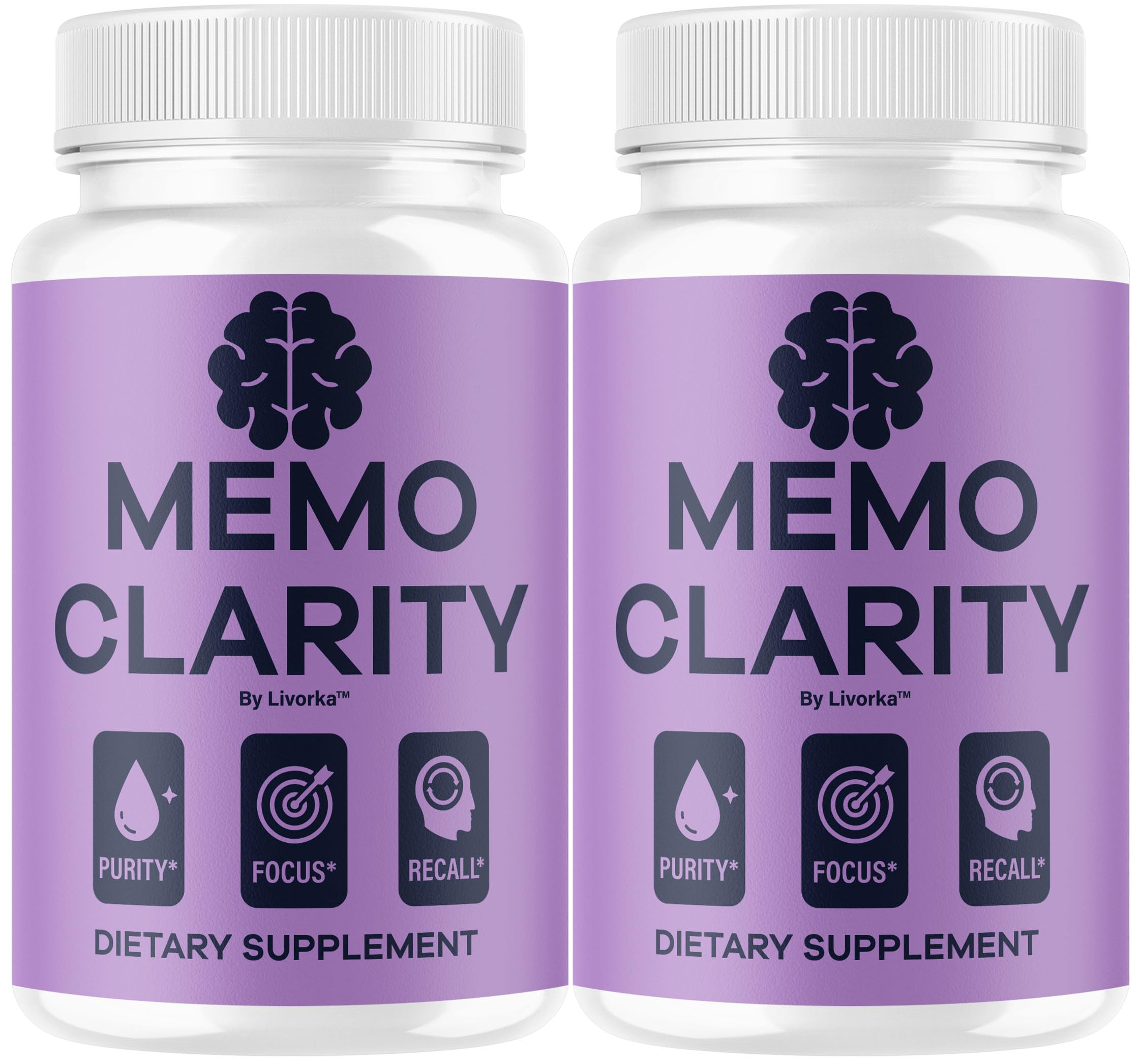 LIVORKA Memo Clarity bottle front with capsules for daily focus.