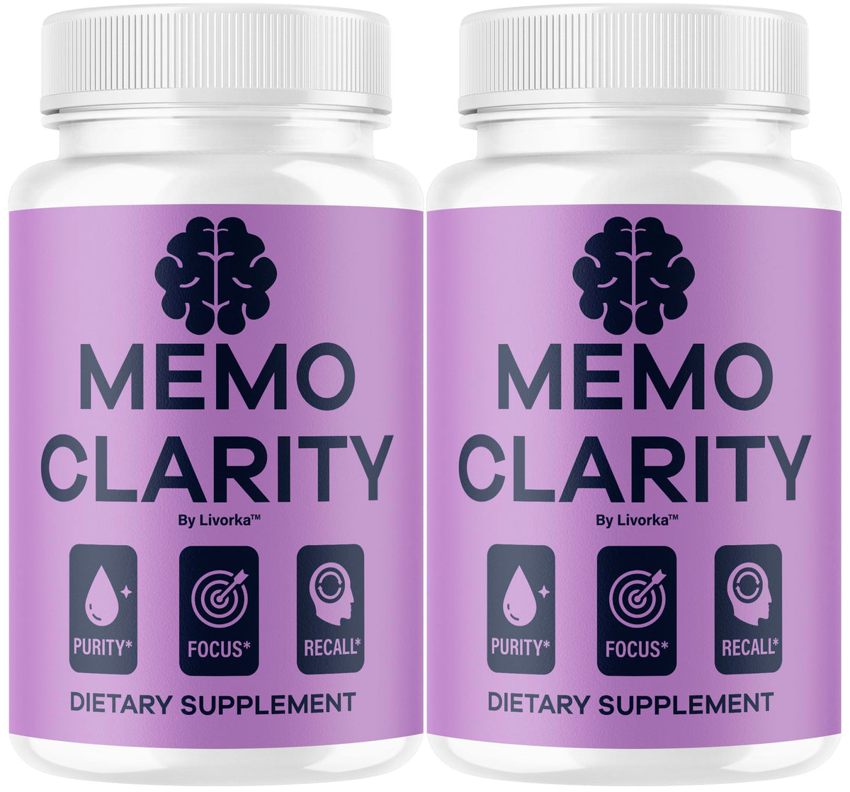 LIVORKA Memo Clarity bottle front with capsules for daily focus.
