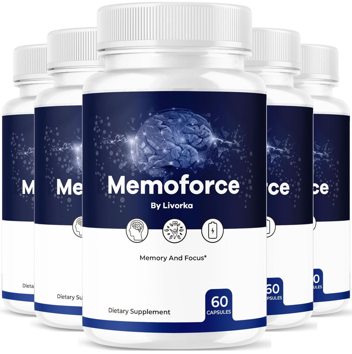 LIVORKA Memoforce bottle-front with capsules, designed for ongoing brain support.