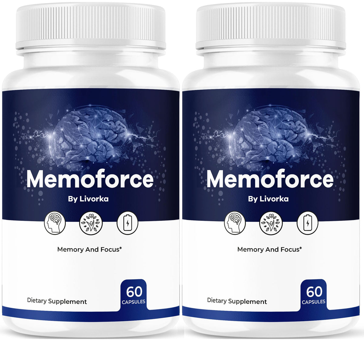 LIVORKA Memoforce bottle front shows premium packaging for daily brain support.